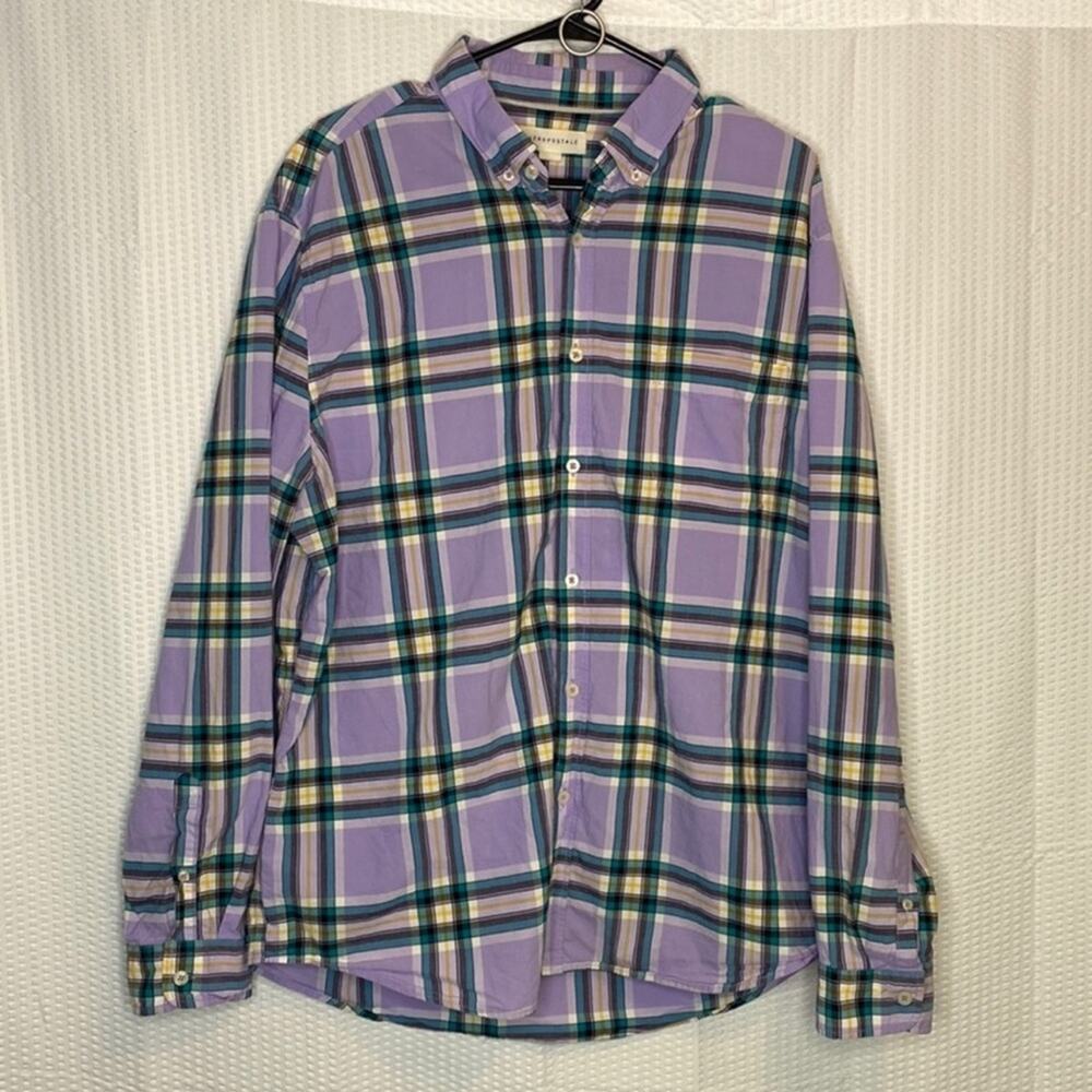Aeropostale Purple Plaid Button Down Shirt Womens XL Cotton Long Sleeve Top
